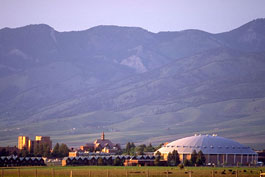 Photo of the Field House and the Bridger Mountains